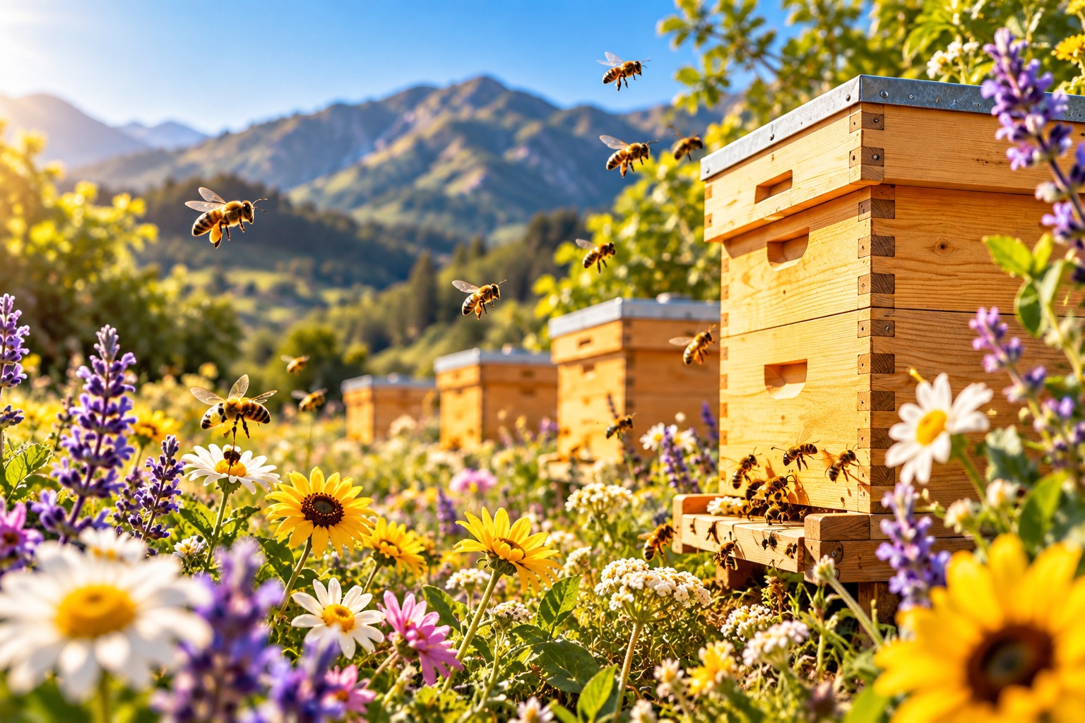 Beehives among Southern California flowers